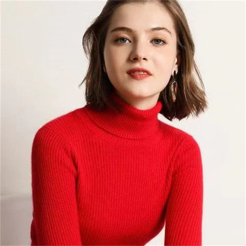 Turtleneck Sweater Women Autumn Winter Tops Korean Slim Women Pullover Jumper Knitted Sweater Pull Femme