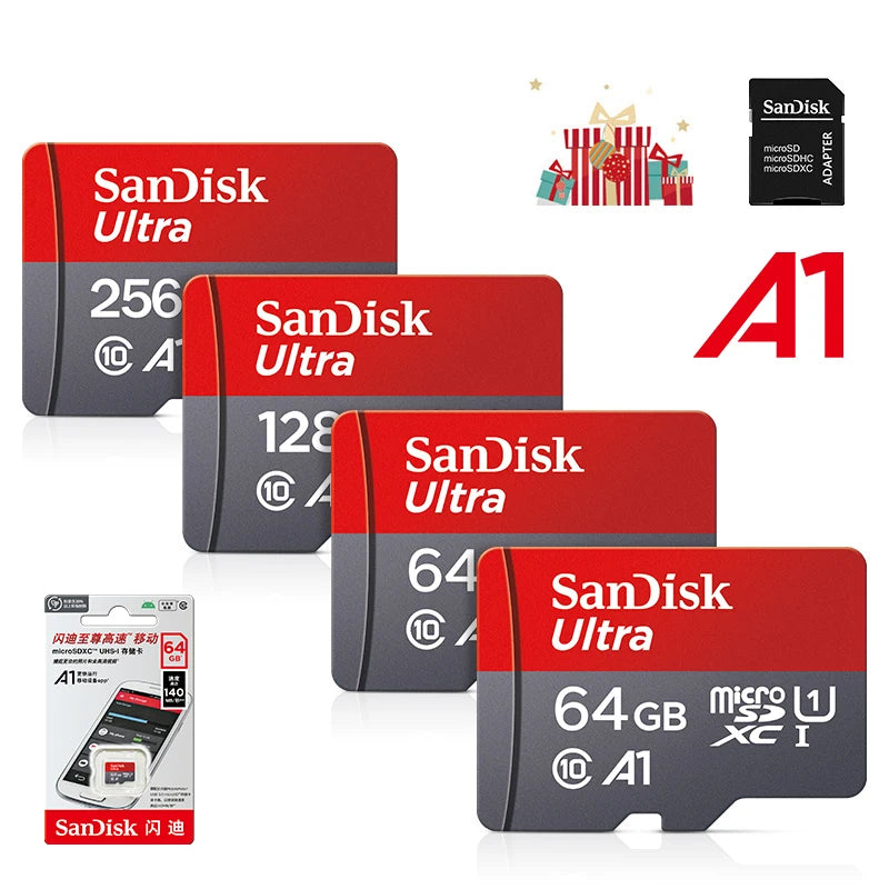 Sandisk Ultra A1 Micro SD Kart 128GB Sınıf 10 Flash TF Kart 128GB Hafıza Kartı 128gb hafıza diski akıllı telefon için + SD Adaptörü