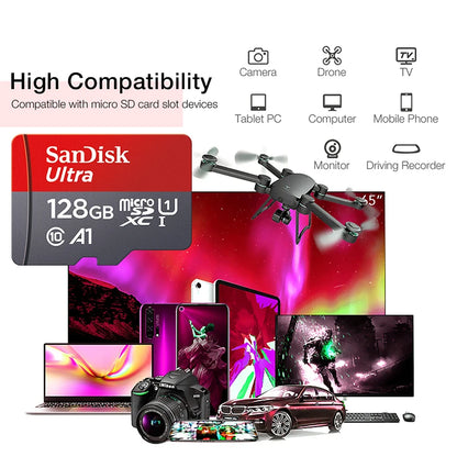 Sandisk Ultra A1 Micro SD Kart 128GB Sınıf 10 Flash TF Kart 128GB Hafıza Kartı 128gb hafıza diski akıllı telefon için + SD Adaptörü