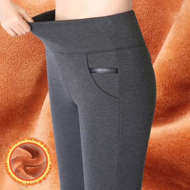 Women Winter Warm Pants Velvet Thick Trousers High Waist Elastic Middle Aged Mother Stretch Straight  5XL Pantalones