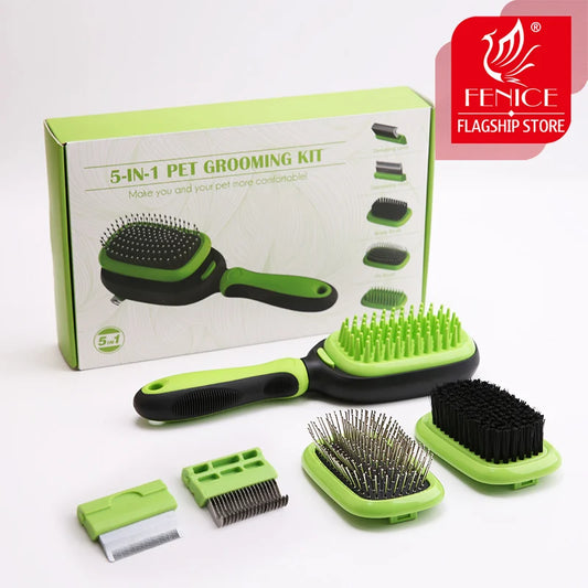 enice 5 In 1 Grooming Combs Tools Dematting Deshedding Brush Pet Dog Hair Removal Comb Brushes For Dogs Cat Bath Massage