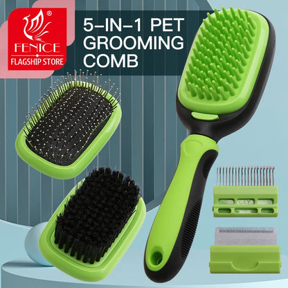 enice 5 In 1 Grooming Combs Tools Dematting Deshedding Brush Pet Dog Hair Removal Comb Brushes For Dogs Cat Bath Massage