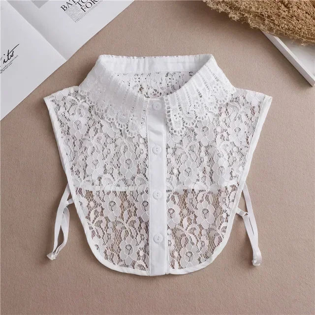 Fashion 2024 Front Tie White Fake Collar for Women Stand Detachable Collar Fake Girls Vintage Lace Ladies False Blouse Collar