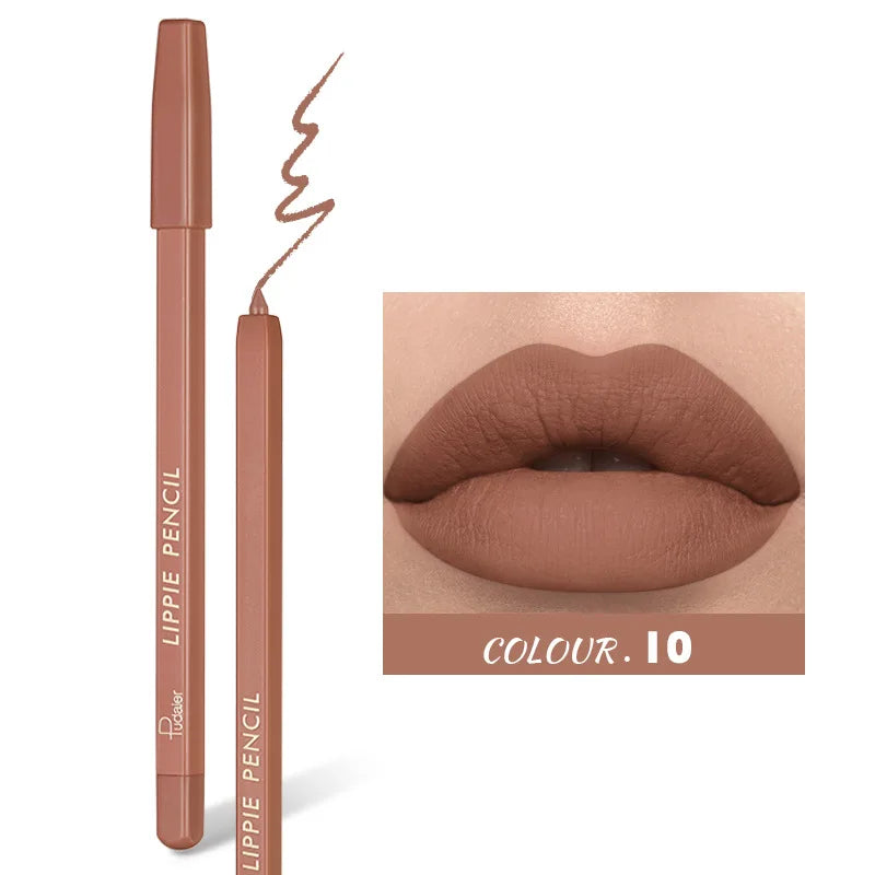 Pudaier 12 Colors Matte Lip Liner Pen Make up Waterproof Velvet Nude Lipstick Pencil Red Brown Lipliner Contour Tint Lips Makeup