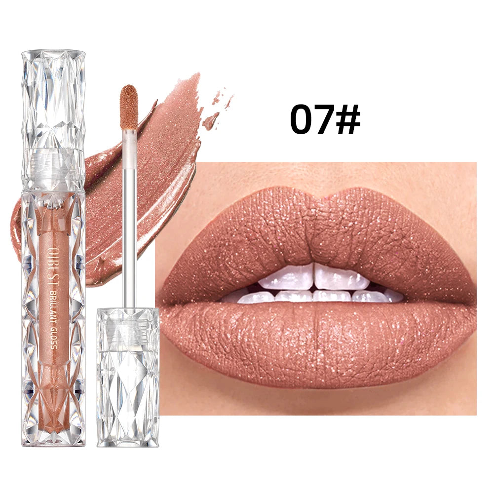 QIBEST Waterproof Diamond Shimmer Glitter Lipgloss Matte Liquid Lipstick Shiny Pearl Lip Glaze Long Lasting LipTint Women Makeup