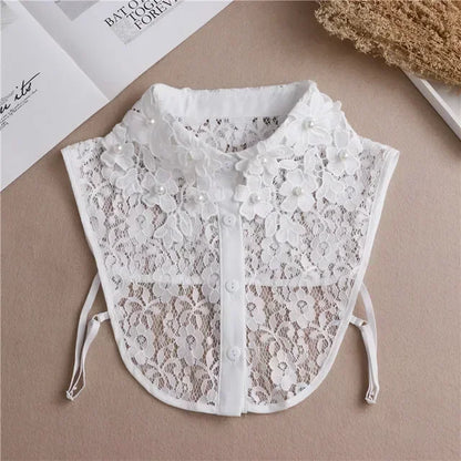 Fashion 2024 Front Tie White Fake Collar for Women Stand Detachable Collar Fake Girls Vintage Lace Ladies False Blouse Collar