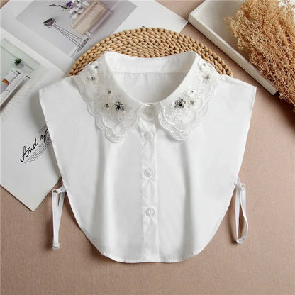 Fashion 2024 Front Tie White Fake Collar for Women Stand Detachable Collar Fake Girls Vintage Lace Ladies False Blouse Collar