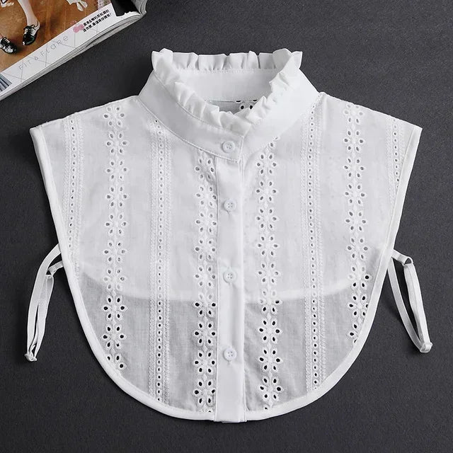 Fashion 2024 Front Tie White Fake Collar for Women Stand Detachable Collar Fake Girls Vintage Lace Ladies False Blouse Collar