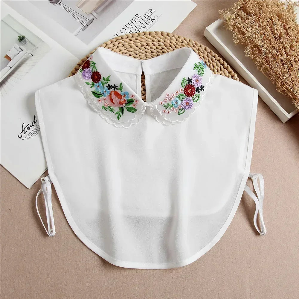 Fashion 2024 Front Tie White Fake Collar for Women Stand Detachable Collar Fake Girls Vintage Lace Ladies False Blouse Collar