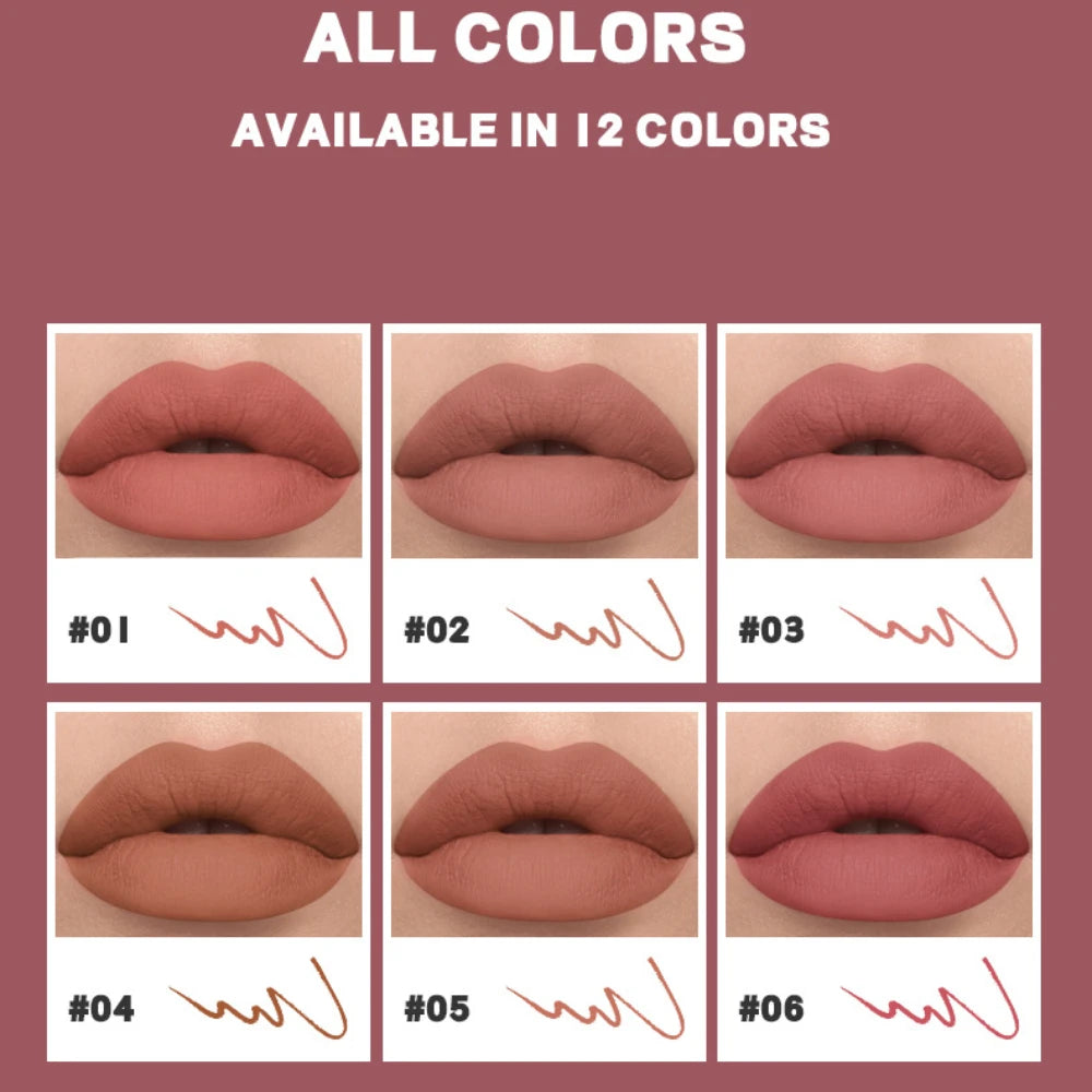 Pudaier 12 Colors Matte Lip Liner Pen Make up Waterproof Velvet Nude Lipstick Pencil Red Brown Lipliner Contour Tint Lips Makeup