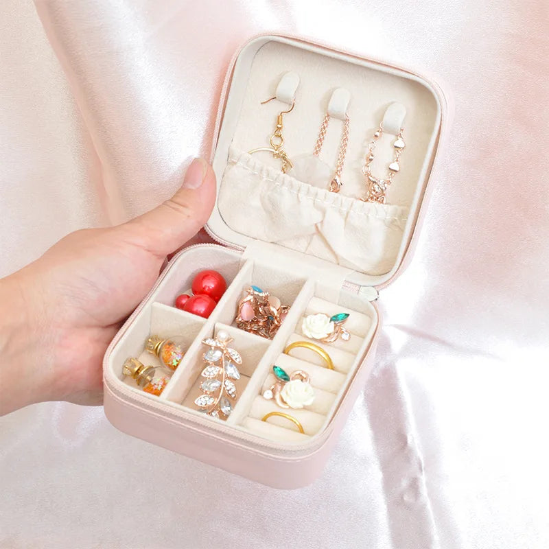 1PC Jewelry Organizer Display Travel Jewelry Zipper Case Boxes Earrings Necklace Ring Portable Jewelry Box Leather Storage