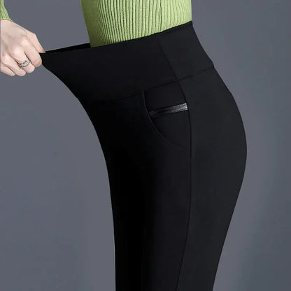 Women Winter Warm Pants Velvet Thick Trousers High Waist Elastic Middle Aged Mother Stretch Straight  5XL Pantalones